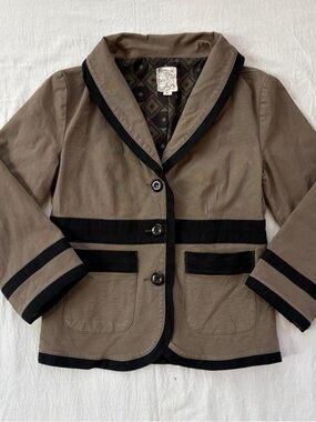 Tulle Taupe Blazer Jacket with Black Trim